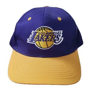 Vintage 90s Logo Athletic Los Angeles Lakers Adult NBA Snapback Hat Cap Purple